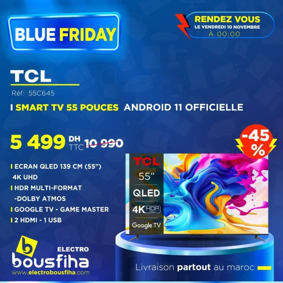 Smart TV TCL 55 pouces Android 4K QLED