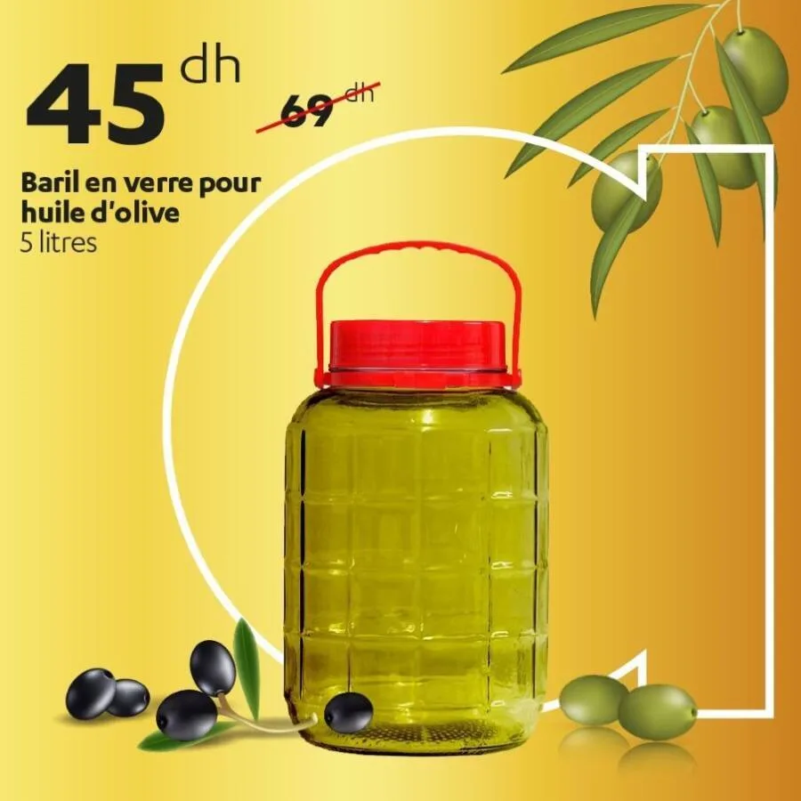 Baril en verre pour huile d'olive 5 litres