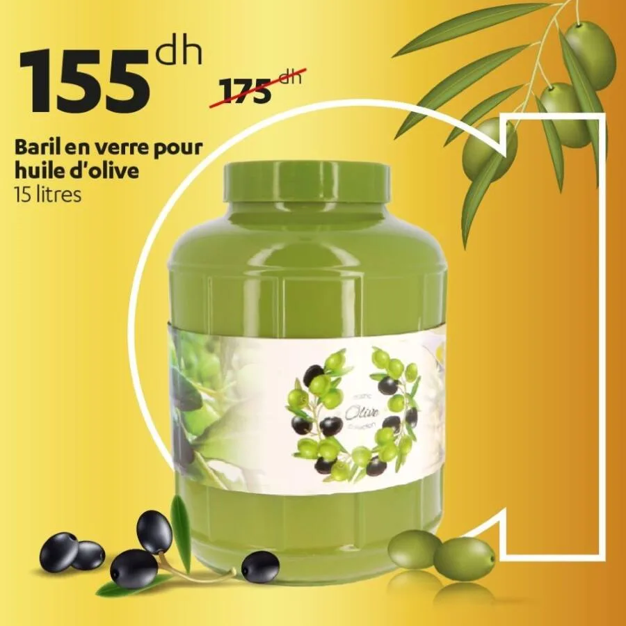 Baril en verre pour huile d'olive 15 litres