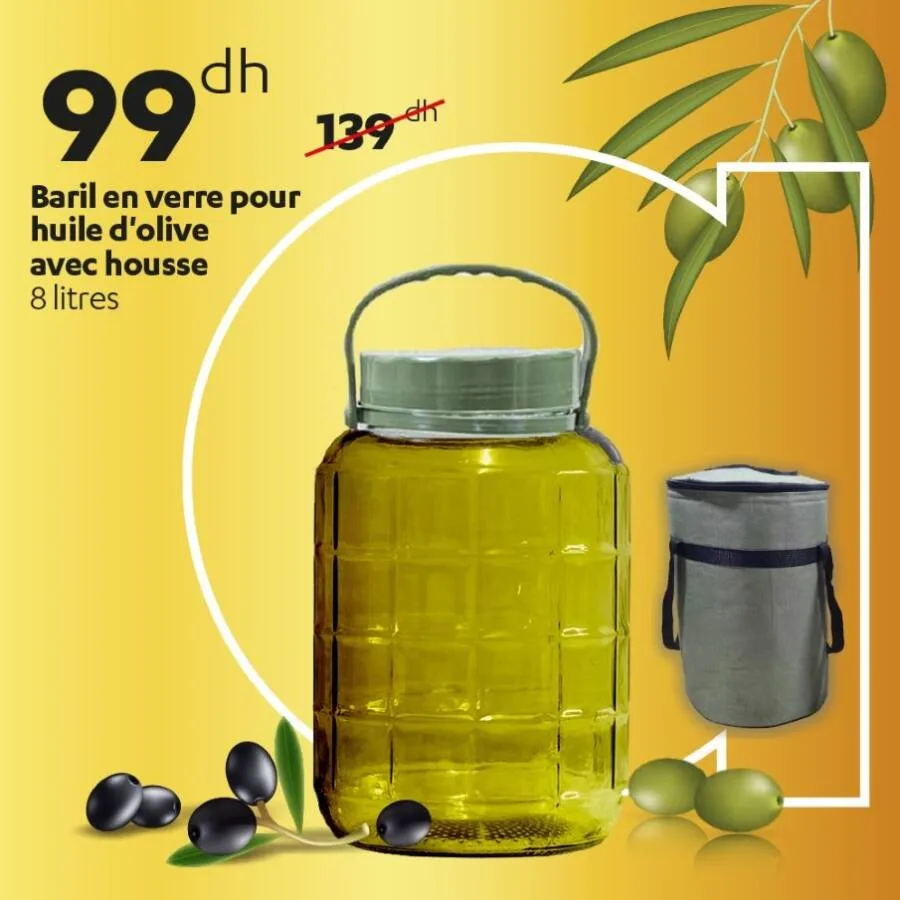 Baril en verre pour huile d'olive avec housse 8 litres