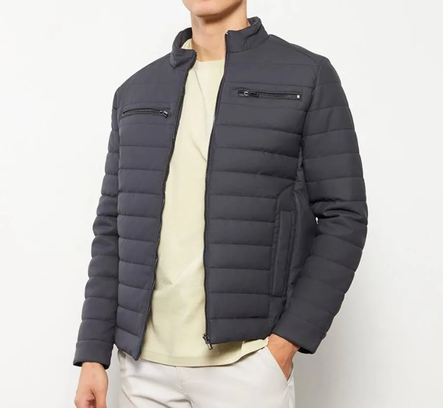 Jacket en similicuir pour hommes à col vertical et motif standard