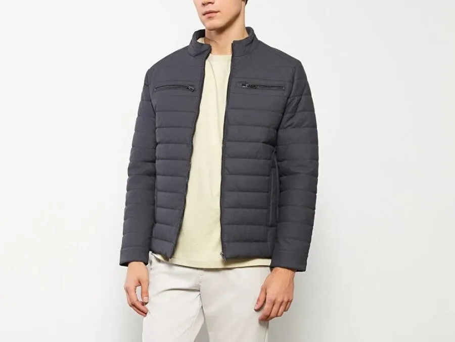Jacket en similicuir pour hommes à col vertical et motif standard