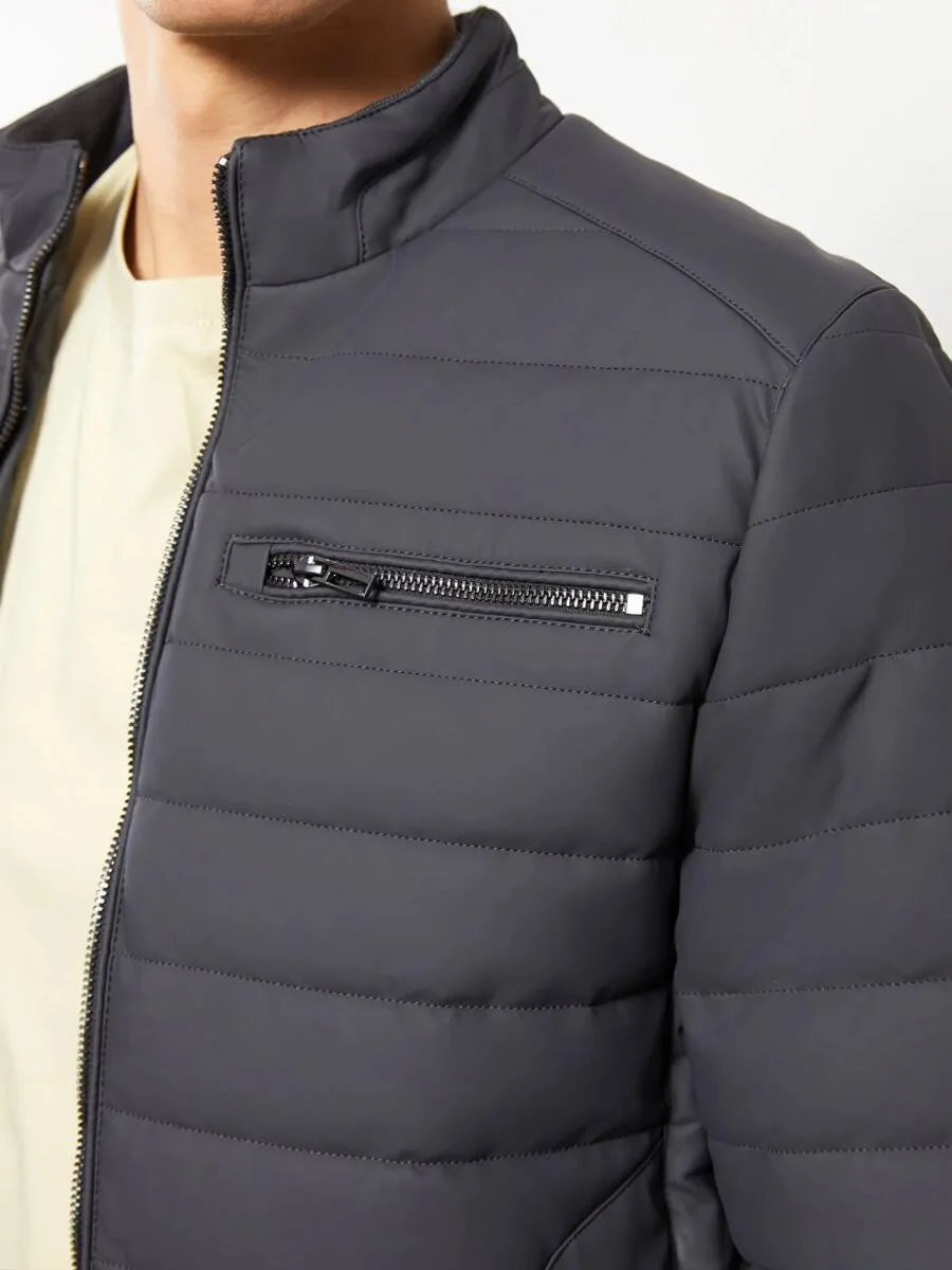 Jacket en similicuir pour hommes à col vertical et motif standard