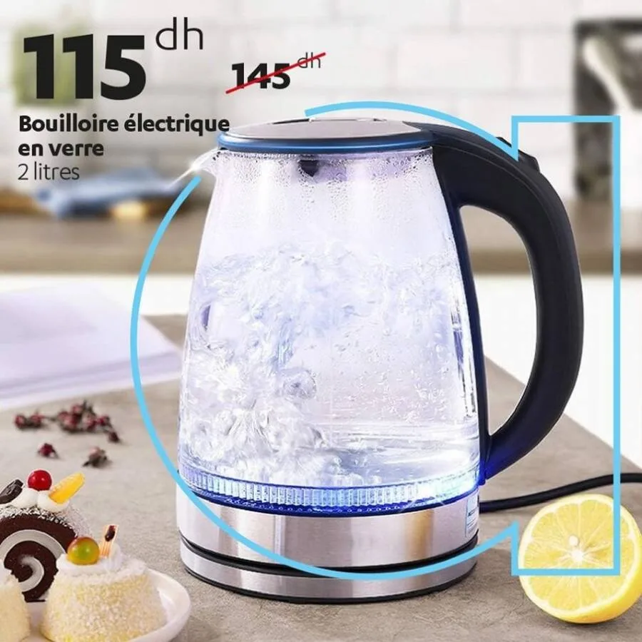 Bouilloire électrique en verre 2 litres