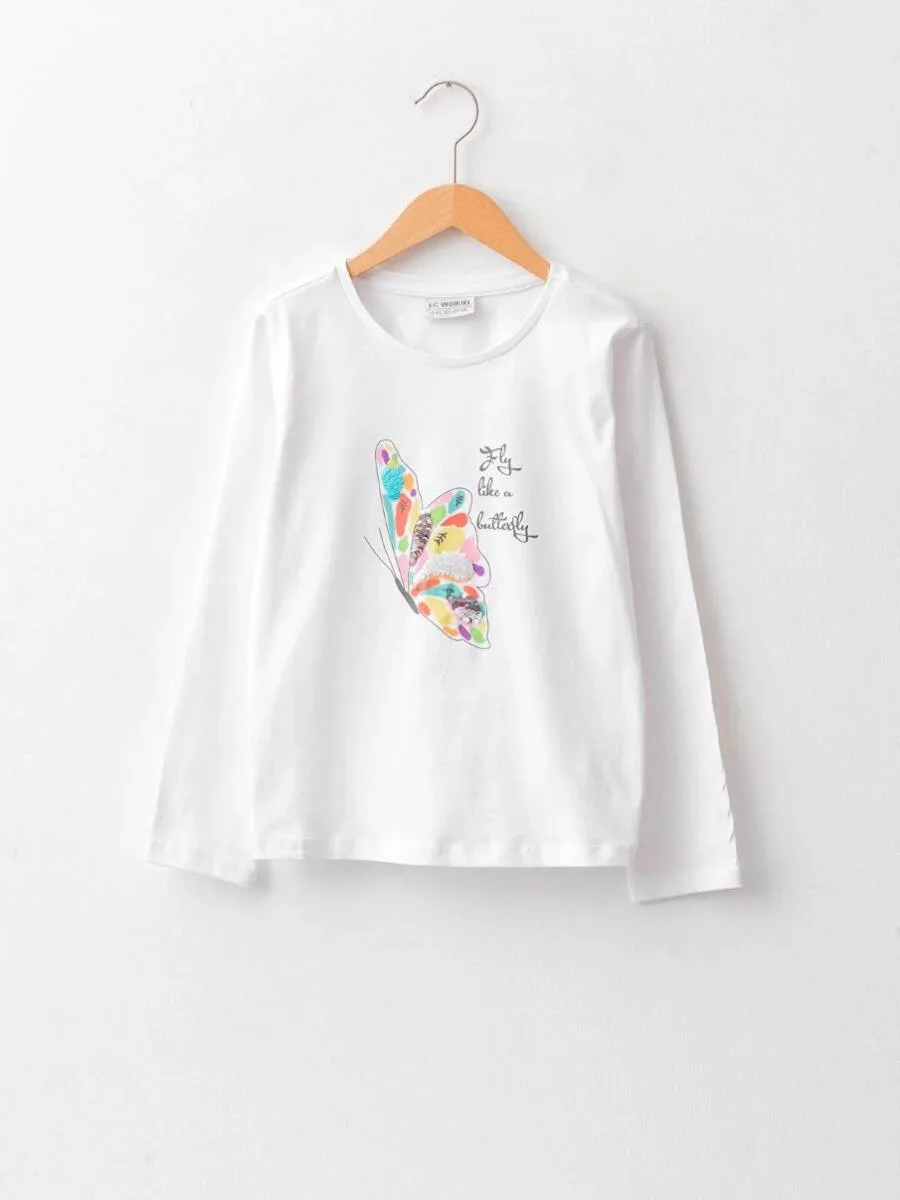 T-shirt en coton à manches longues et col rond pour filles