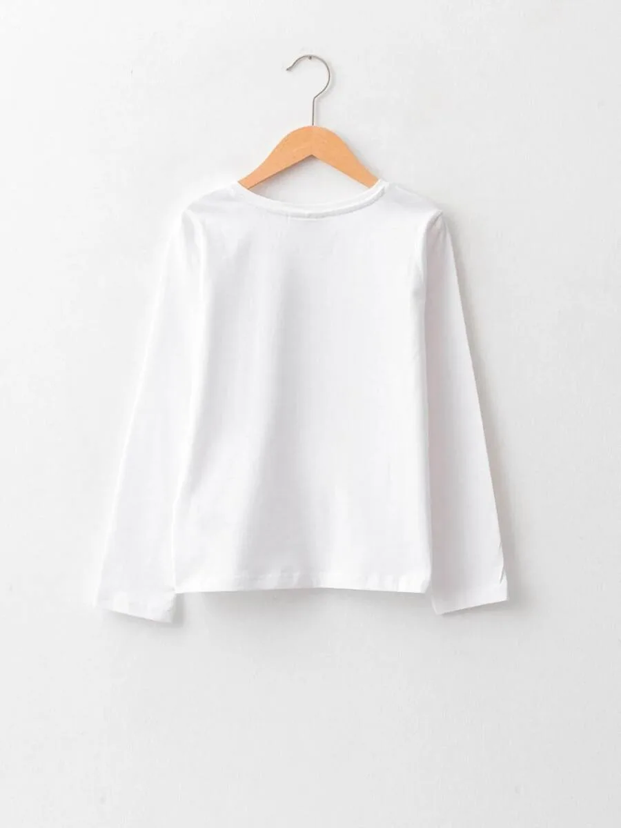T-shirt en coton à manches longues et col rond pour filles
