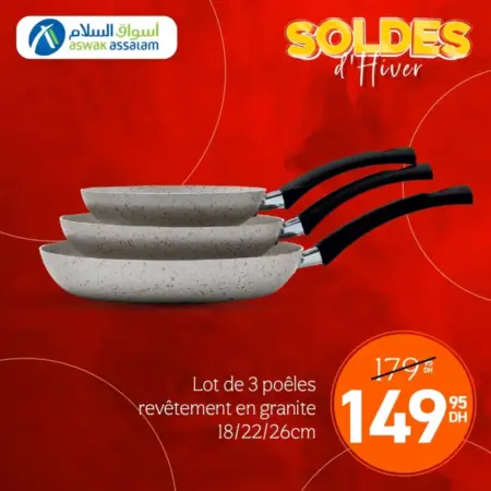 lot de 3 poêles 18/22/26cm revêtement en granite