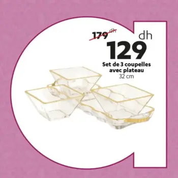 Set de 3 coupelles avec plateau 32cm