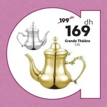 grande théière 1.6 litre doré/argenté