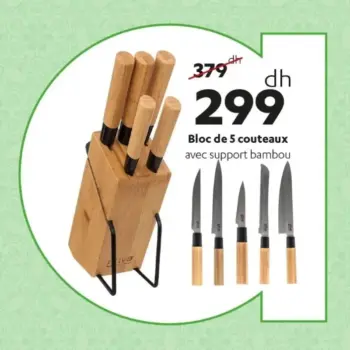 Bloc de 5 couteaux avec support en bambou