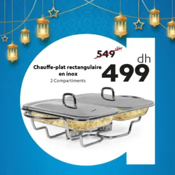 Chauffe-plat rectangulaire en inox 2 compartiments