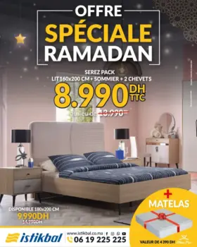 Lit 160x200cm avec sommier et 2 chevets SEREZ + matelas
