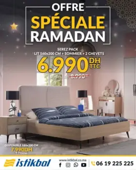 Lit 160x200cm + sommier + 2 chevets SEREZ