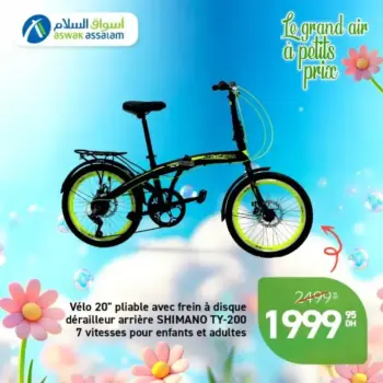 Vélo 20″ pliable 7 vitesses SHIMANO pour enfants et adultes