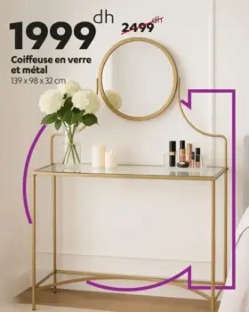 Coiffeuse en verre et métal