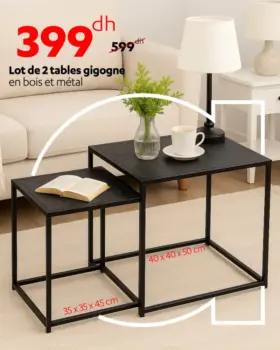 Lot de 2 tables gigogne en bois et métal