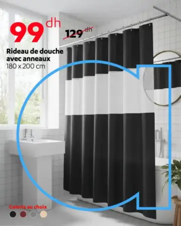 Rideau de douche avec anneaux 180x220cm