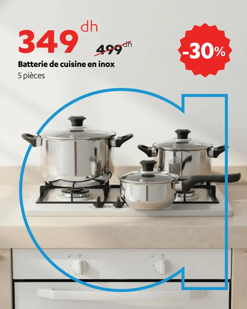 Batterie de cuisine en inox 5pièces
