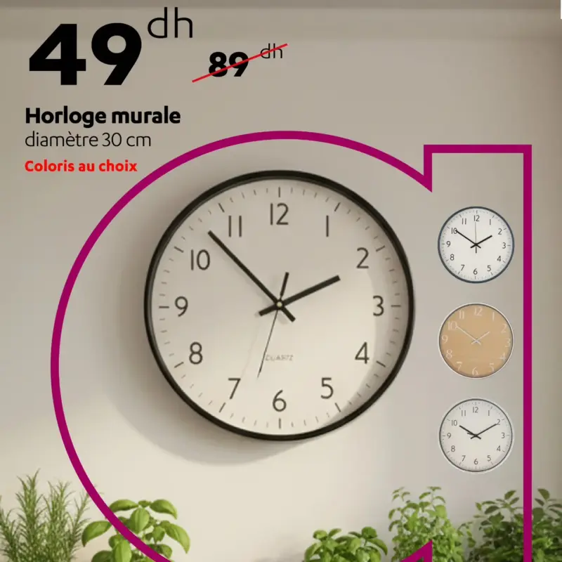 Horloge murale divers couleurs au choix