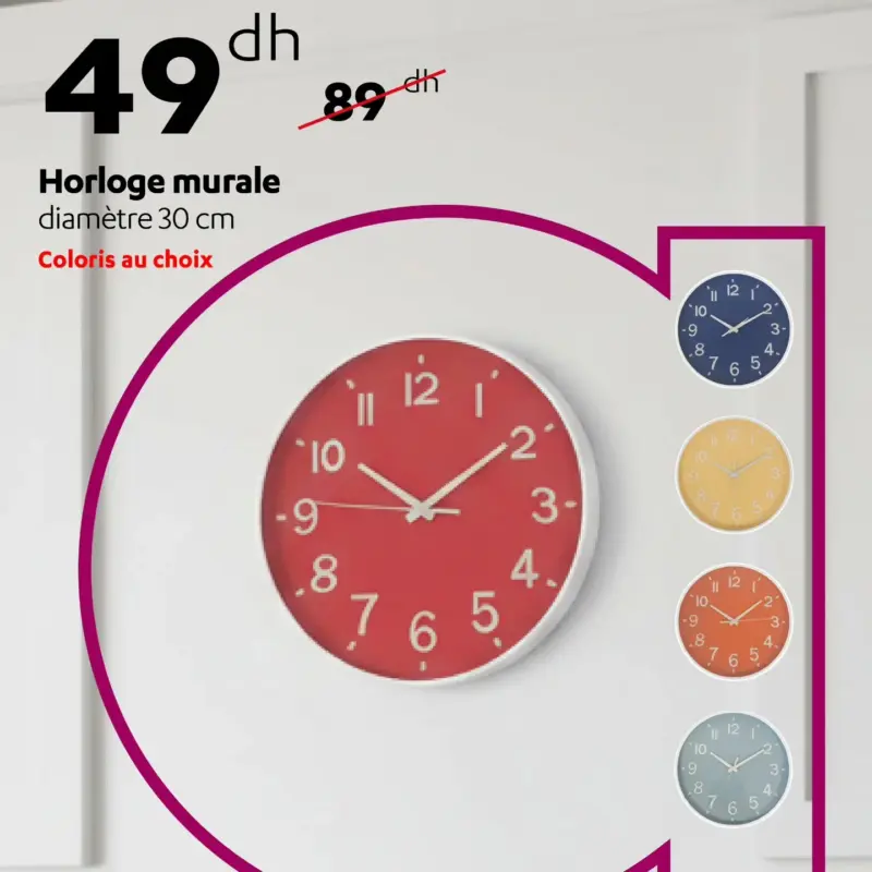 Horloge murale divers couleurs au choix