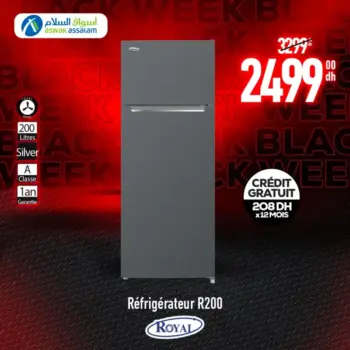 Offre Black Week chez Aswak Assalam Réfrigérateur 200litres ROYAL