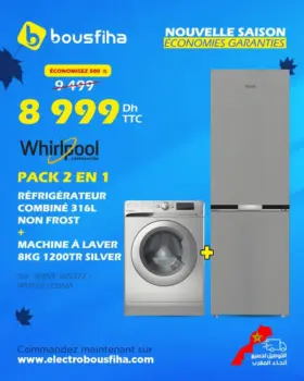 Pack 2EN1 Whirlpool Réfrigérateur + Lave ligne