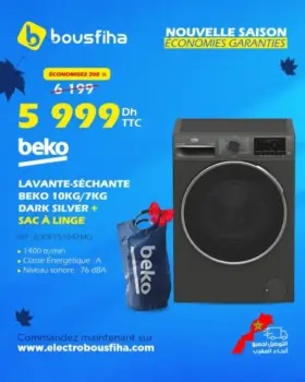 Lavante-séchante 10/7KG Dark/Silver avec sac à linge BEKO
