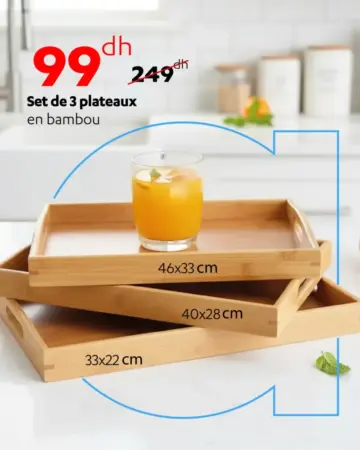 Offre spécial chez Alpha55 Set de 3 plateaux en bambou