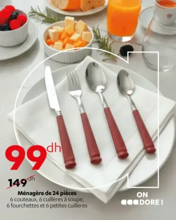 Ménagère 24 pièces manches grenat