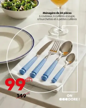 Ménagère 24 pièces manches bleu