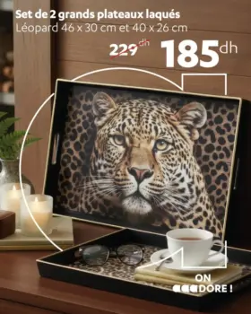 Set de 2 grands plateaux laqués LEOPARD
