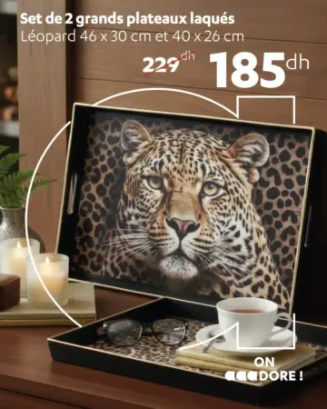 Set de 2 grands plateaux laqués LEOPARD