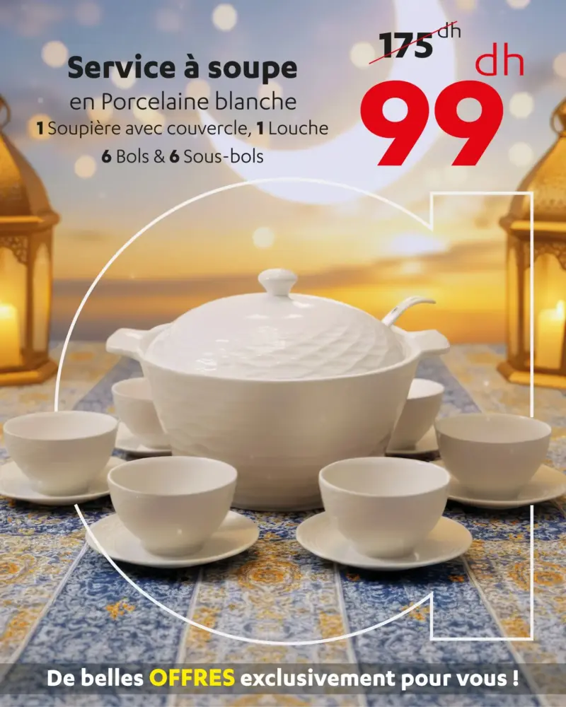 Service à soupe en porcelaine 14 pièces