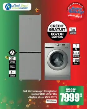 Réfrigérateur 301 litres + Lave linge 7Kg
