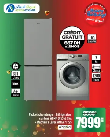 Réfrigérateur 301 litres + Lave linge 7Kg