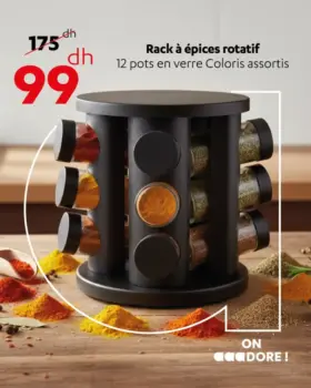 Rack à épices rotatif 12 pots en verre