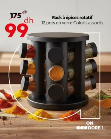 Rack à épices rotatif 12 pots en verre