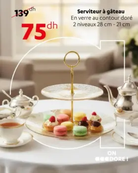 Serviteur à gâteaux en verre 2 niveaux 28-21cm